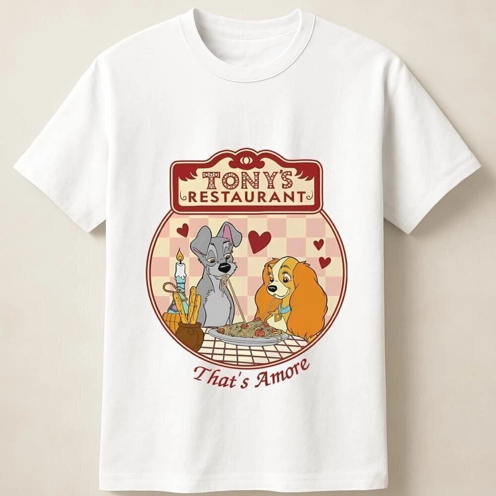 Lady and the Tramp Featuring Iconic Love Moment Unisex T Shirt .